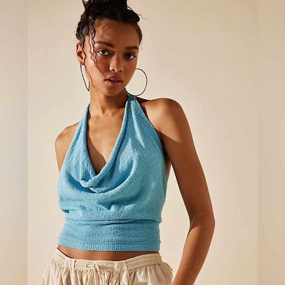 Free People Iris Sweater Halter in Blue size Large NWT